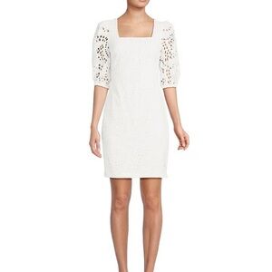 Eliza J Balloon Sleeve Eyelet white Dress 10